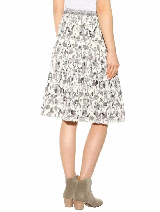 Tory Burch White Floral Tiered Pleated Midi Skirt Size 2 - Picture 2 of 14